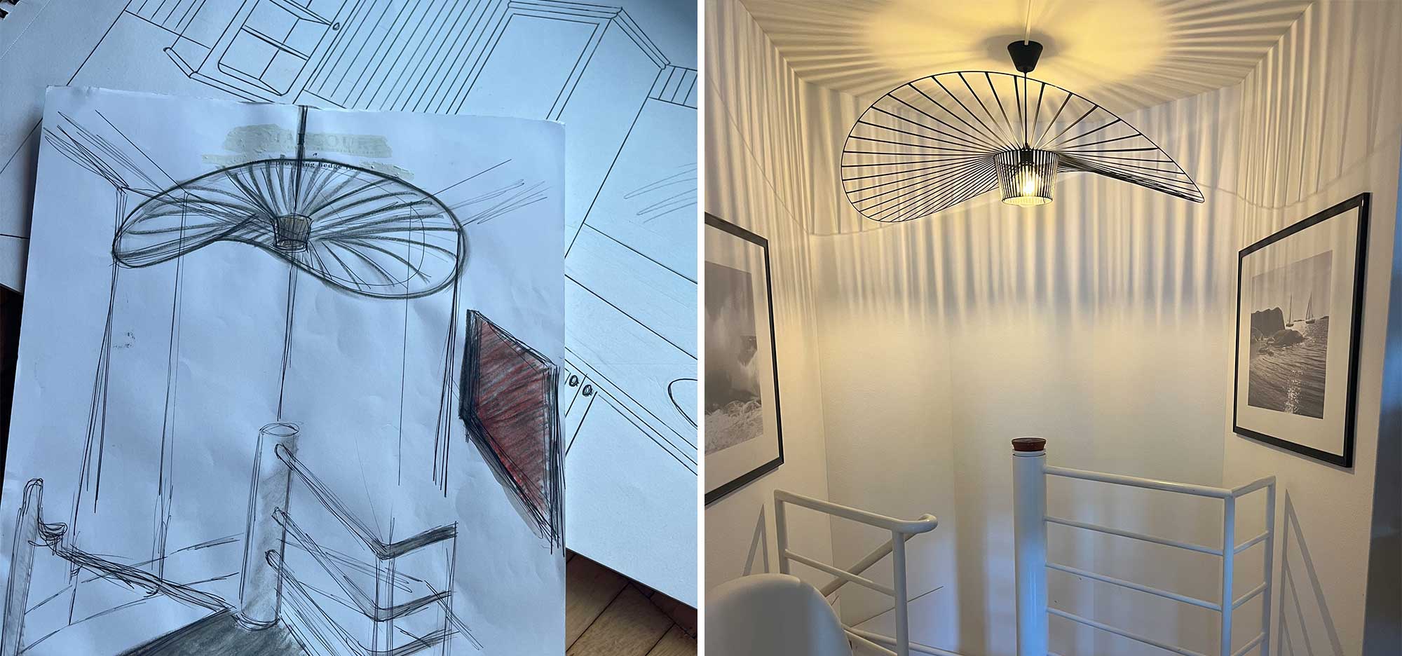 Sketch of a lamp and the result of the lamp